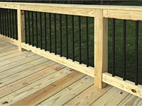 <b>Pressure treated wood deck with wood railing and black aluminum balusters 3</b>